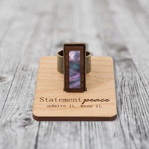 HANDMADE ABALONE Ring Artisan Wood Organic BOHO Brass Eco Friendly Hand Crafted